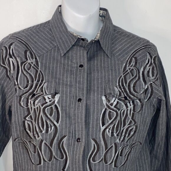 ROPER Grey Stripe Western Snap Button Down Shirt-S - Picture 2 of 7